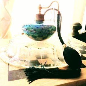 Vintage iridescent art glass atomizer large